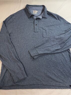 Faherty Long-Sleeve Polo Shirt - Slate Blue Organic Cotton